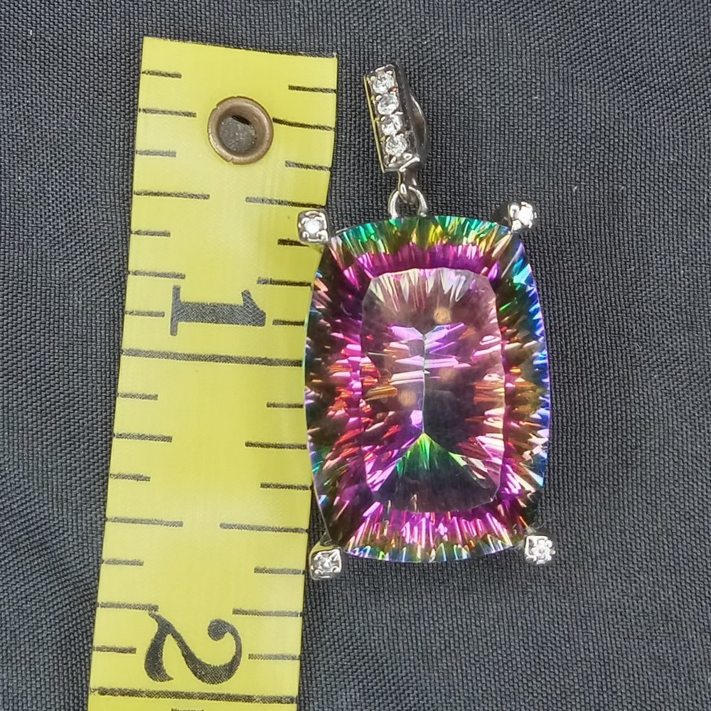 925 Sterling Silver Huge Mystic Rainbow Topaz Pendant